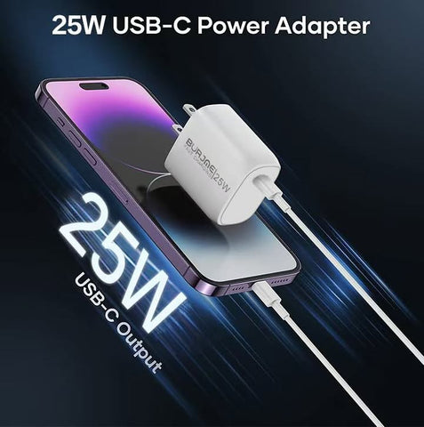 Burjme Super Fast Charging 25W USB-C Power Adapter Charger With 2 USB Cables For Iphone Samsung Google